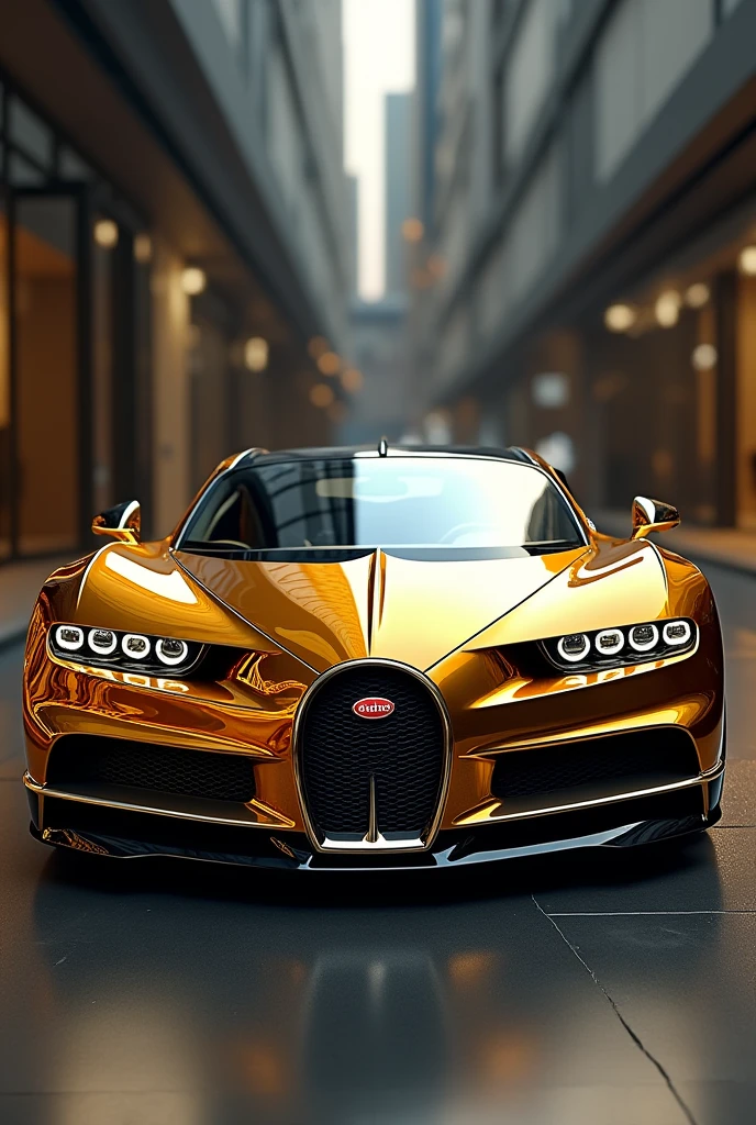 A bugatti car with gold colour