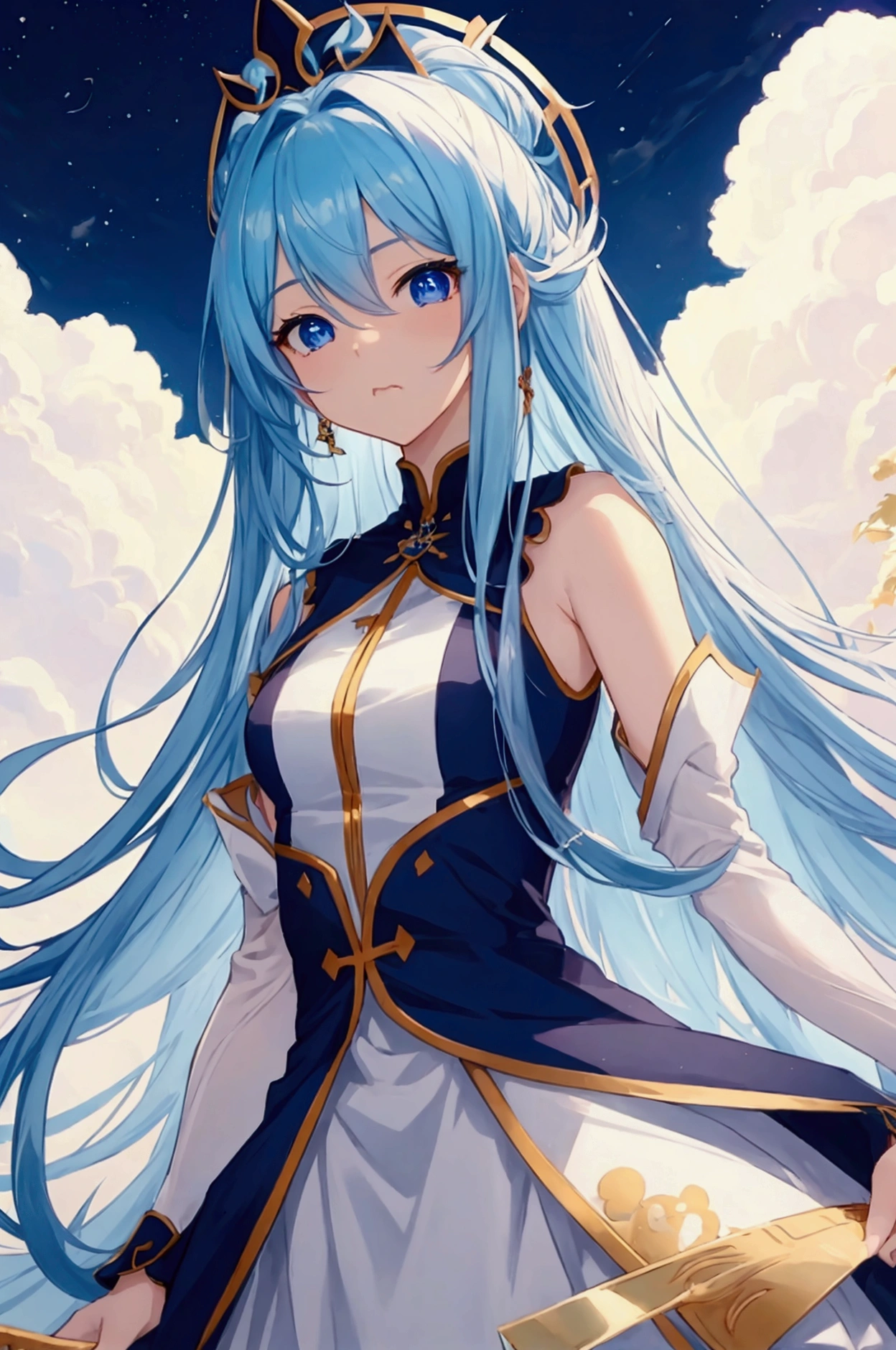 I am eating rice. cute Long hair The eyes are blue and beautiful Visually appealing High resolution Elegance Anime Style