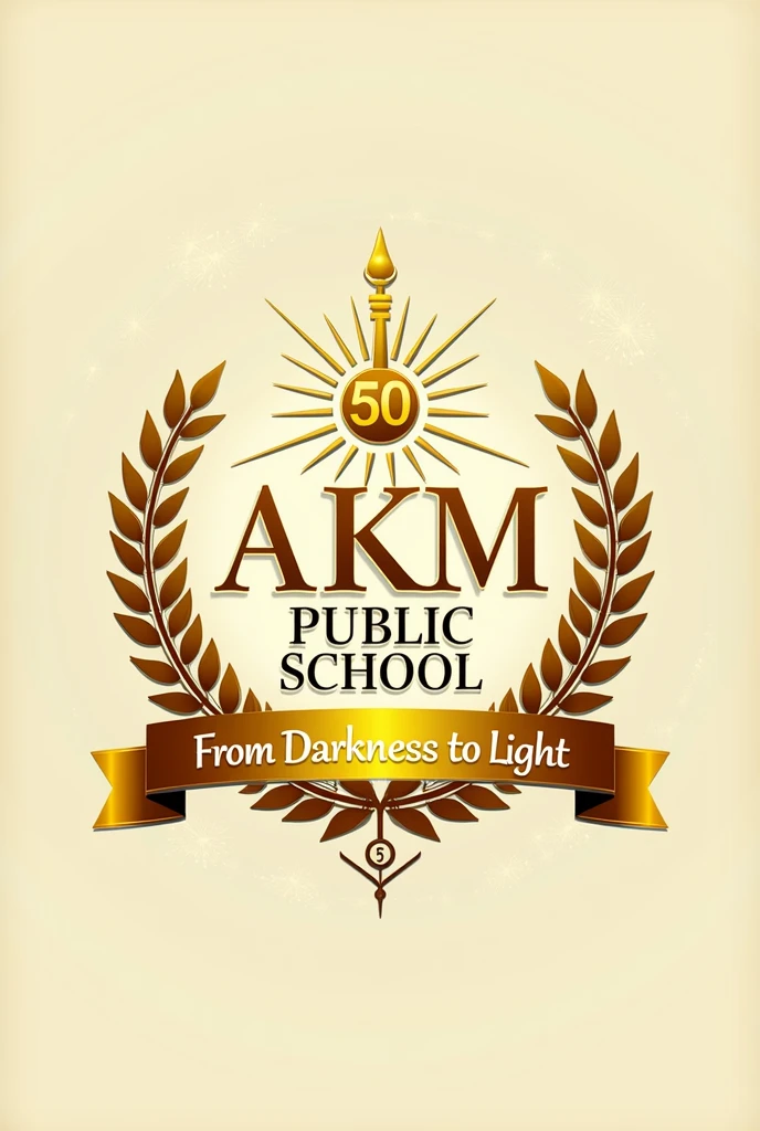 I want you to create a logo for the golden Jubilee of my school, the school's name is akm public school, their moto is from darkness to light. I need a logo which email the great knowledge and beauty of the school change the language to english and more traditional to Kerala darkness to light pls correct the spelling and akm it must also incude the anniversary date logo not a scenery change the language to malayalam to only english i need a logo pls look the input pls in english i need mre traditional it is golden Jubilee not jalign and akm public school