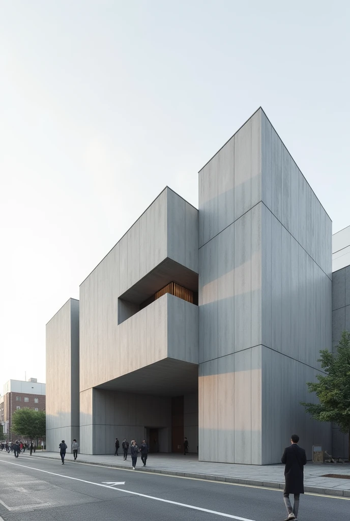 Facade of a theatre in the style of Tadao Ando