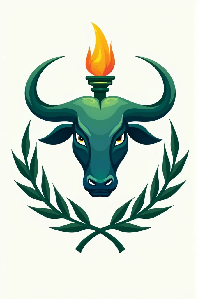 Design a logo featuring a unique combination of a fish and a water buffalo, adorned with a torch and laurel elements. Incorporate shades of green and blue to convey a sense of harmony and tranquility. Be creative and innovative in showcasing the fusion of these symbols to symbolize strength, power, and growth
((best quality)), ((masterpiece)), (detailed), perfect face