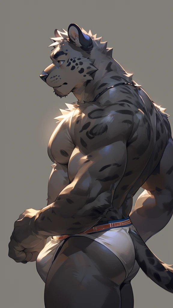 独奏, male, medium muscular, black jaguar, in white underwear, underwear, ((focus body, furry focus, shades focus, body shades)) (((gray background, gray wallpaper, One color))), By darkgem, at mystikfox61, by glitter trap boy