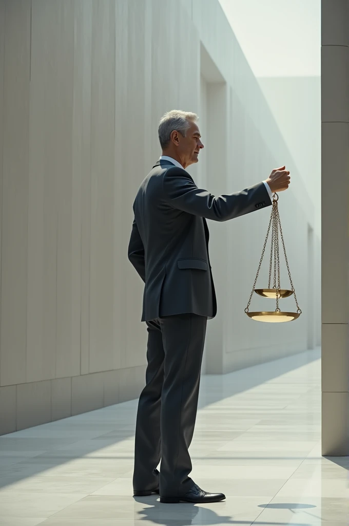 man standing and hold scale full figure