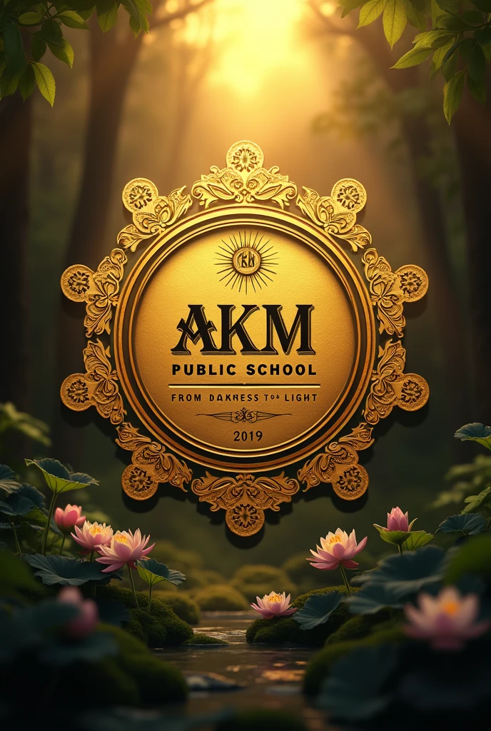 I want you to create a logo for the golden Jubilee of my school, the school's name is akm public school, their moto is from darkness to light. I need a logo which email the great knowledge and beauty of the school change the language to english and more traditional to Kerala darkness to light pls correct the spelling and akm it must also incude the anniversary date logo not a scenery change the language to malayalam to only english i need a logo pls look the input pls in english i need mre traditional it is golden Jubilee not jalign and akm public school add since 1974 golden Jubilee and more royalty