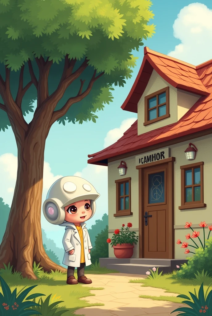 Camphor tree character Scientist retro house Put on a white coat Cute mini character