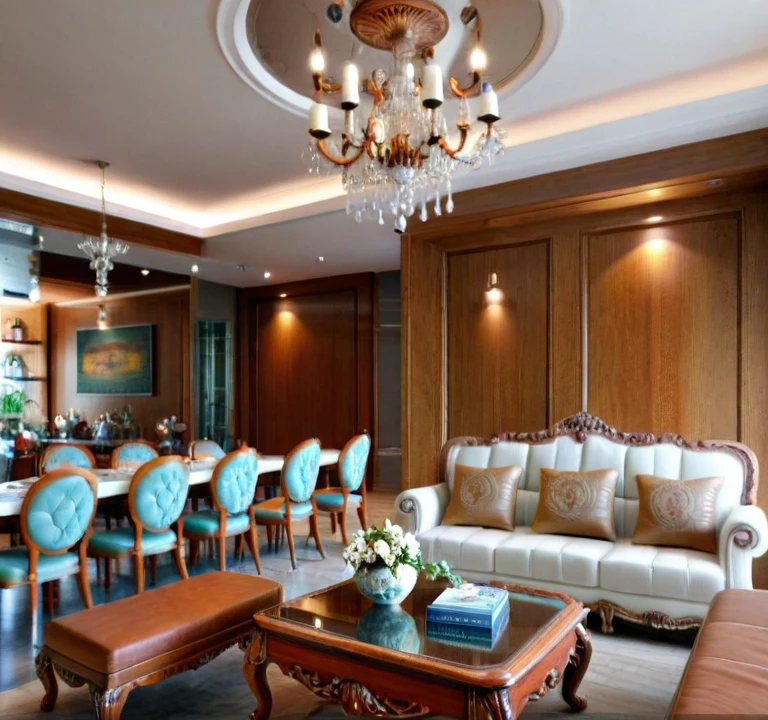 RAW photo, masterpiece, a view of a living room with a couch, chairs, and a chandelier, highly detailed interior, neo - classical style, neoclassical style, neoclassicism style, interior architect architectural visualization, neoclassical style, in style of classicism, white light sun, rendered in vray, rendered in v-ray, rendered in unreal engine 3d, (photorealistic:1.2), (photorealistic:1.5), best quality, ultra high res, architechture, (leather sofa detail:1.5), neoclassic house, (detailed railing neoclassic:1.5), luxury neoclassical villa, (mable floor details:1.5), (detailed neoclassical carpet:1.5), in the style of neoclassical scene, glass windows, best quality, (Intricate lines:1.5), ((Photorealism:1.5)),(((hyper detail:1.5))), archdaily, award winning design, (dynamic light:1.3), (day light:1.2), (perfect light:1.3), (shimering light :1.4), refection glass windows, (curved line architecture arch:1.2), photorealistic, FKAA, TXAA, RTX, SSAO, Post Processing, Post-Production, CGI, VFX, SFX, Full color,((Unreal Engine 5)), Canon EOS R5 Camera + Lens RF 45MP full-frame CMOS sensor, HDR, Realistic, Cinematic intricate detail, extreme detail, science, hyper-detail, FKAA, super detail, super realistic, crazy detail, intricate detail, nice color grading, reflected light on glass, eye-catching wall lights, unreal engine 5, octane render, cinematic, trending on artstation, High-fidelity, Viwvid, Crisp, Sharp, Bright, Stunning, ((Lifelike)), Natural, ((Eye-catching)), Illuminating, Flawless, High-quality,Sharp edge rendering, medium soft lighting, photographic render, detailed archviz, ((( Pachyloba, Doussie, Afzelia. brown wooden : 1.7 )))
