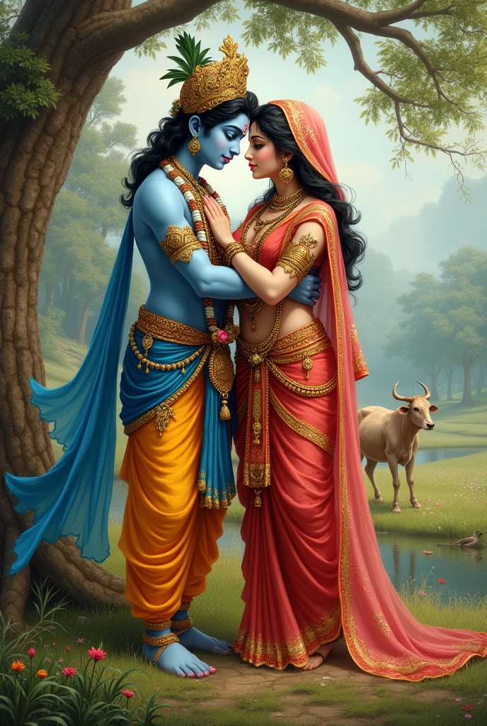 Shree Krishna with cow Radha