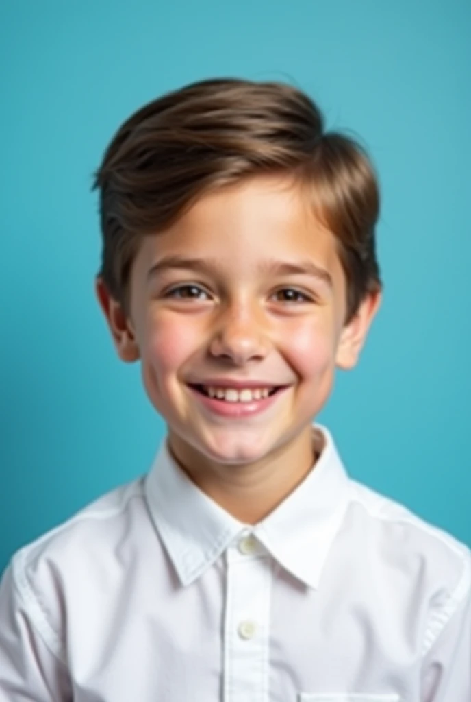 CREATE AN IMAGE OF A  BOY, FOR THE YEARBOOK PHOTOGRAPHY, AQUAMARINE BLUE BACKGROUND
