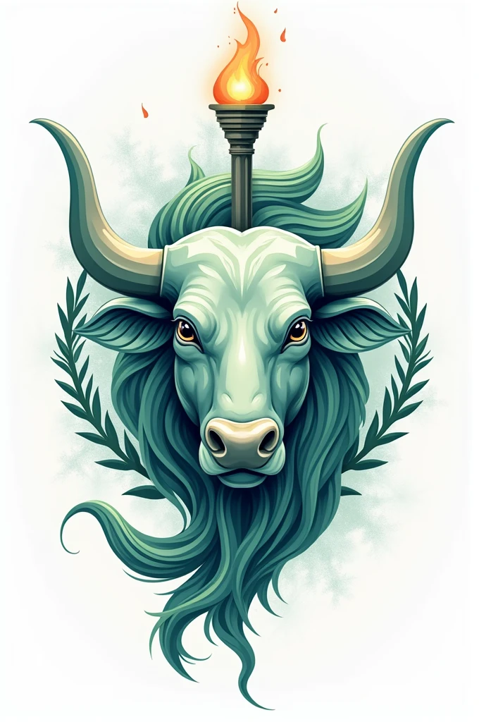 Design a logo featuring a unique combination of water buffalo and a Fish tail, adorned with a torch and laurel elements. Incorporate shades of green and blue to convey a sense of harmony and tranquility. Be creative and innovative in showcasing the fusion of these symbols to symbolize strength, power, and growth
((best quality)), ((masterpiece)), (detailed), perfect face