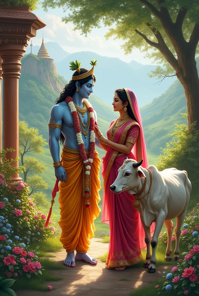 Shree Krishna with cow Radha balrup