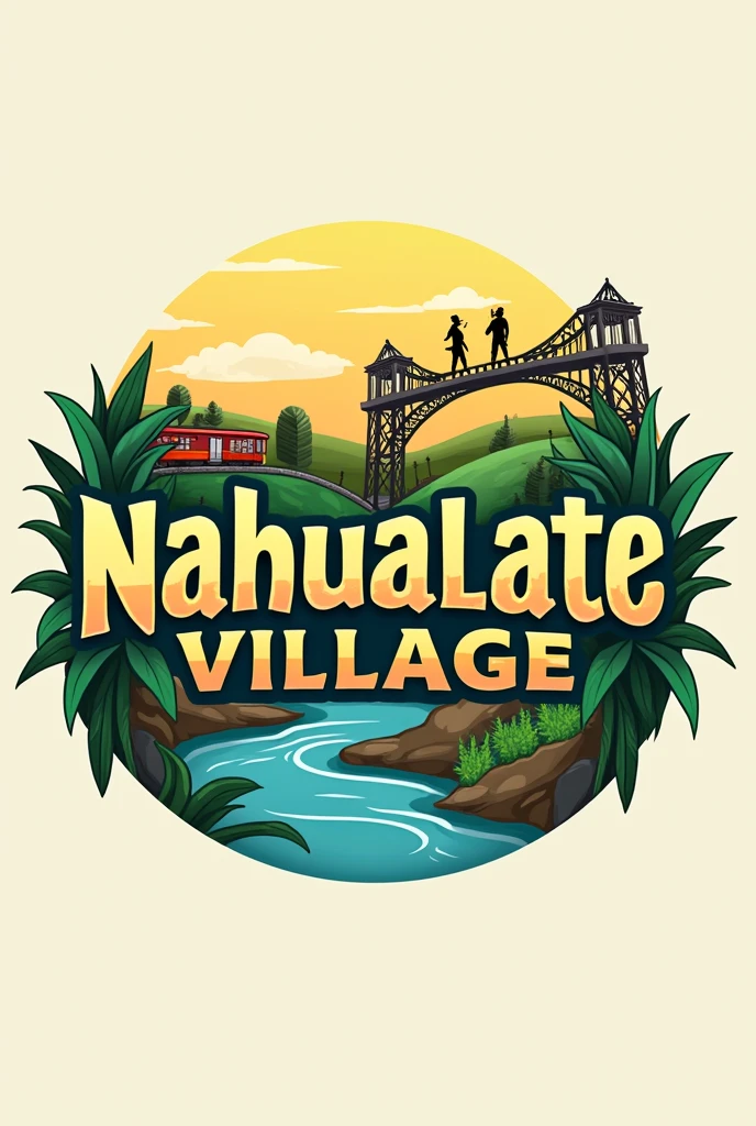 A logo for my community called "Nahualate Village". The community was created in sugarcane land, to highlight that the train also passes through and we have a station, The community borders a river and a bridge, Our people work in agriculture
