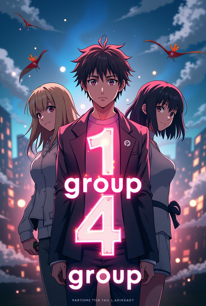 A beautiful image with (Group 4) written on it. With a cool and popular anime characters at the background