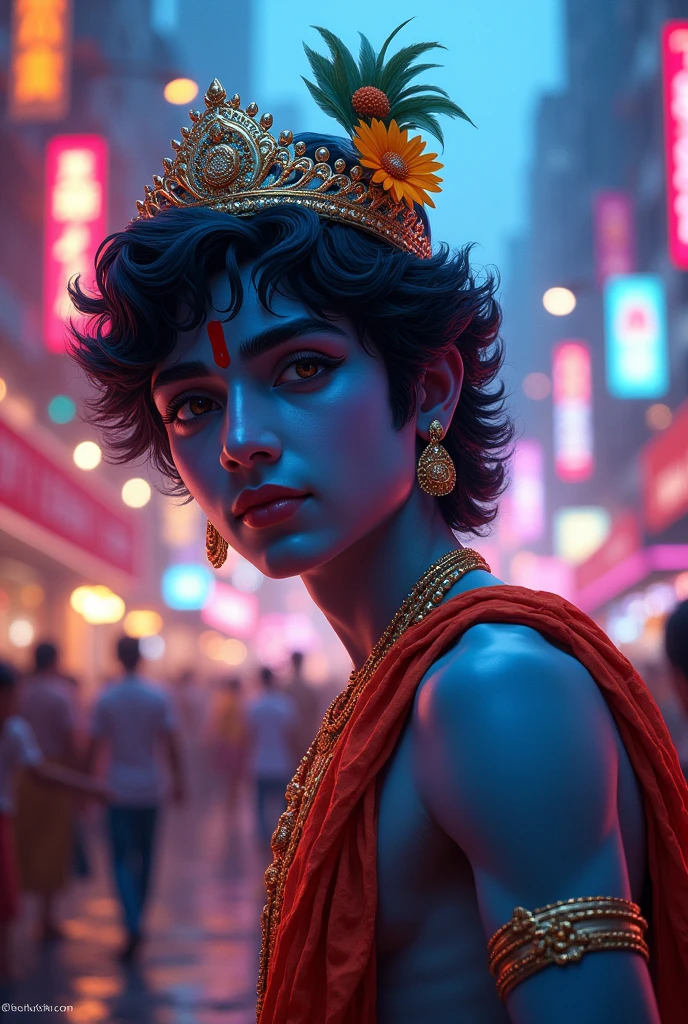 gta 6 poster. Replace the caracter with lord krishna. Change the background with more details about gta 6.