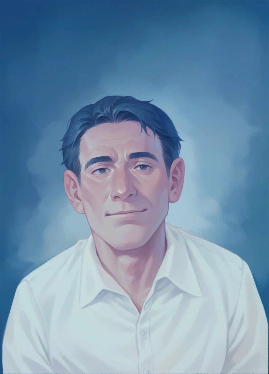 Close up, Indonesian man, 60 years old, black hair, natural skin, wearing white shirt, classic background, epicrealism