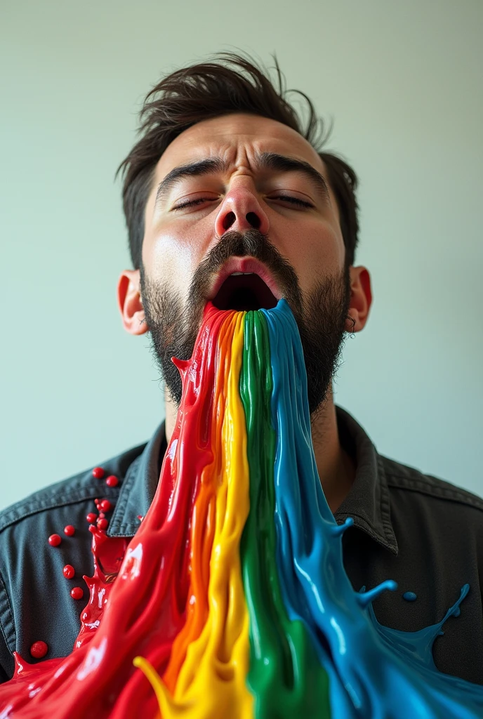 man pouring heads paint out of his mouth