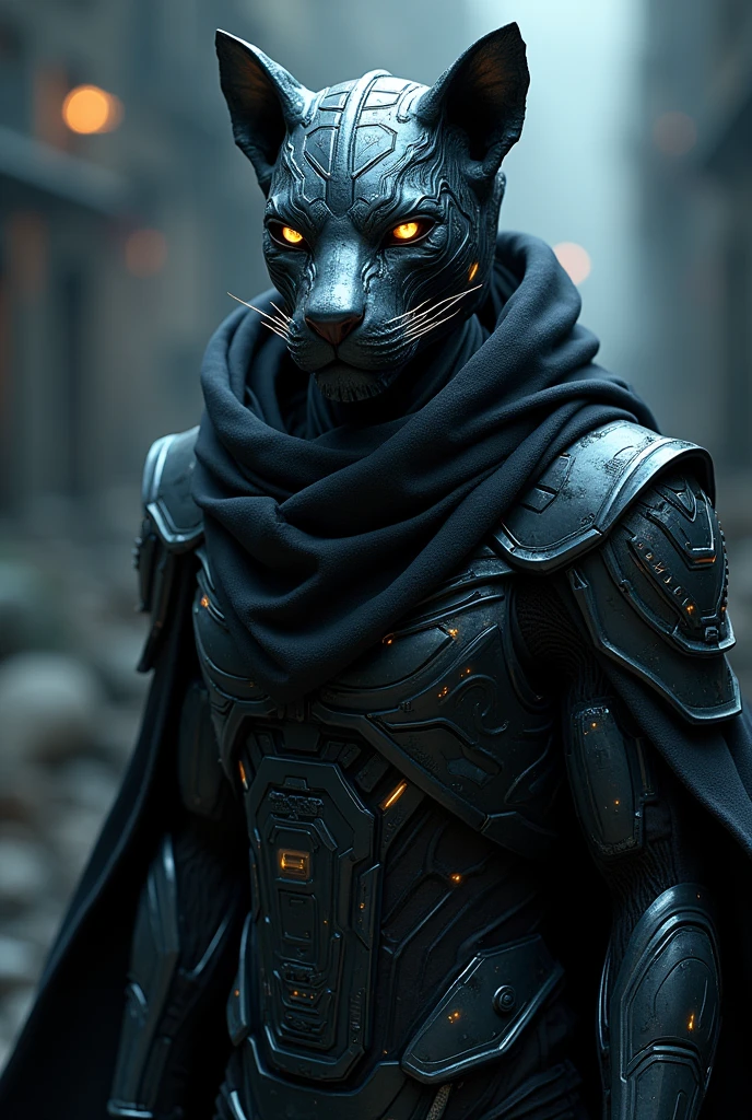 realistic, shiny, reflective, bioluminic, galactic cybernetic mask, lion, mecha, (assassin:1.2), scarf, cloak, sh4g0d, GlowingRunes_red, fullbody, cinemnatic, dark background, backlight, high contrast,
