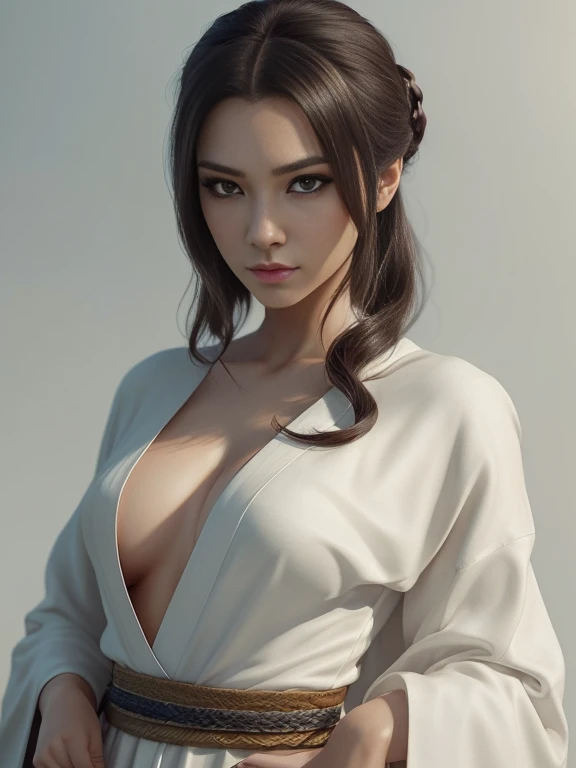 Close-up of a woman wearing a white dress and holding a sword, Portraits by Jan J, Trending on CGSociety, Fantasy art, Beautiful character drawings, artwork in the style of Gwaiz, Gwaiz, White Hanfu, Flowing white robes, Full body martial arts, Magnificent and elaborate character art, Amazing character art, beautiful female assassin