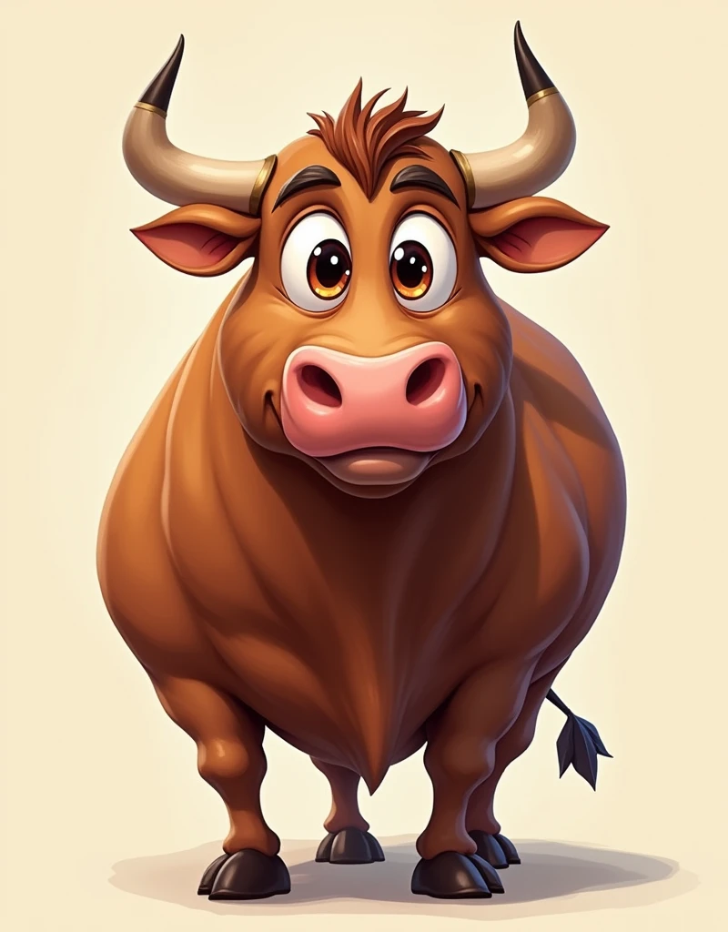 matured comic cartoon, bull shiny eyes, eye sizes unequal, dummy, funny, friendly
