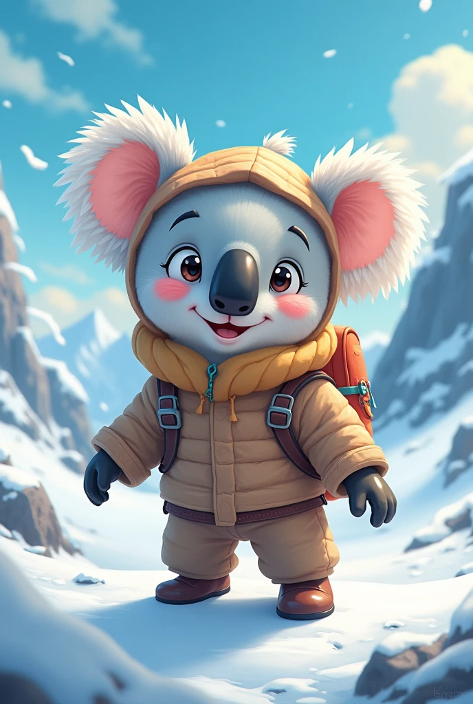 Koala was not only known as the dreaming koala, but also as the explorer who had crossed oceans to make friends in the land of ice.. cartoon cute



