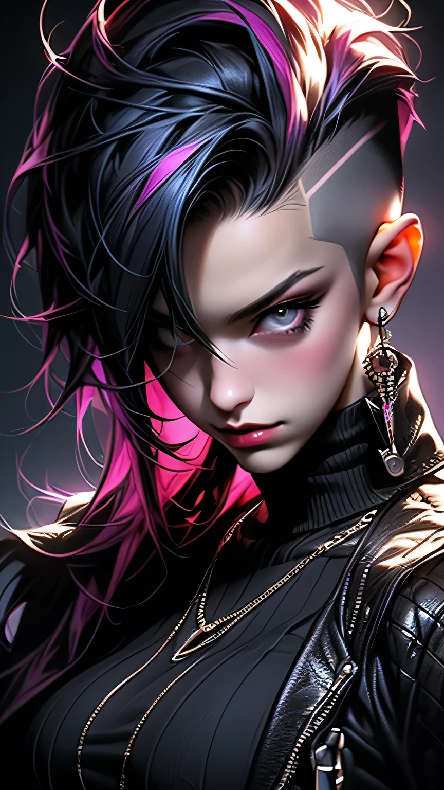 Professional:1.Six models, (最high quality, 4K, 8k, High resolution, masterpiece:1.2), Very detailed, Realist, Punk Style, Punk Fashion, ((Upper body portrait)), Spiked clothing, Chain Accessories, Rebel Pose, Mohawk Alto, Fancy rainbow hair, (Night forest background), Studio Lighting, Dynamic poses and grace、masterpiece, 最high quality, high quality, High resolution, ((Upper body portrait)), Upper body portrait、super big breasts sexy、With a smile