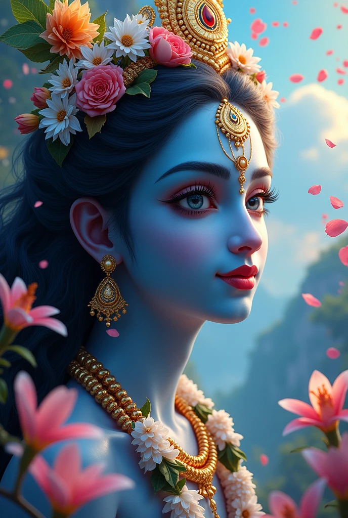 Sri Krishna with beautiful face structure with beautiful background 