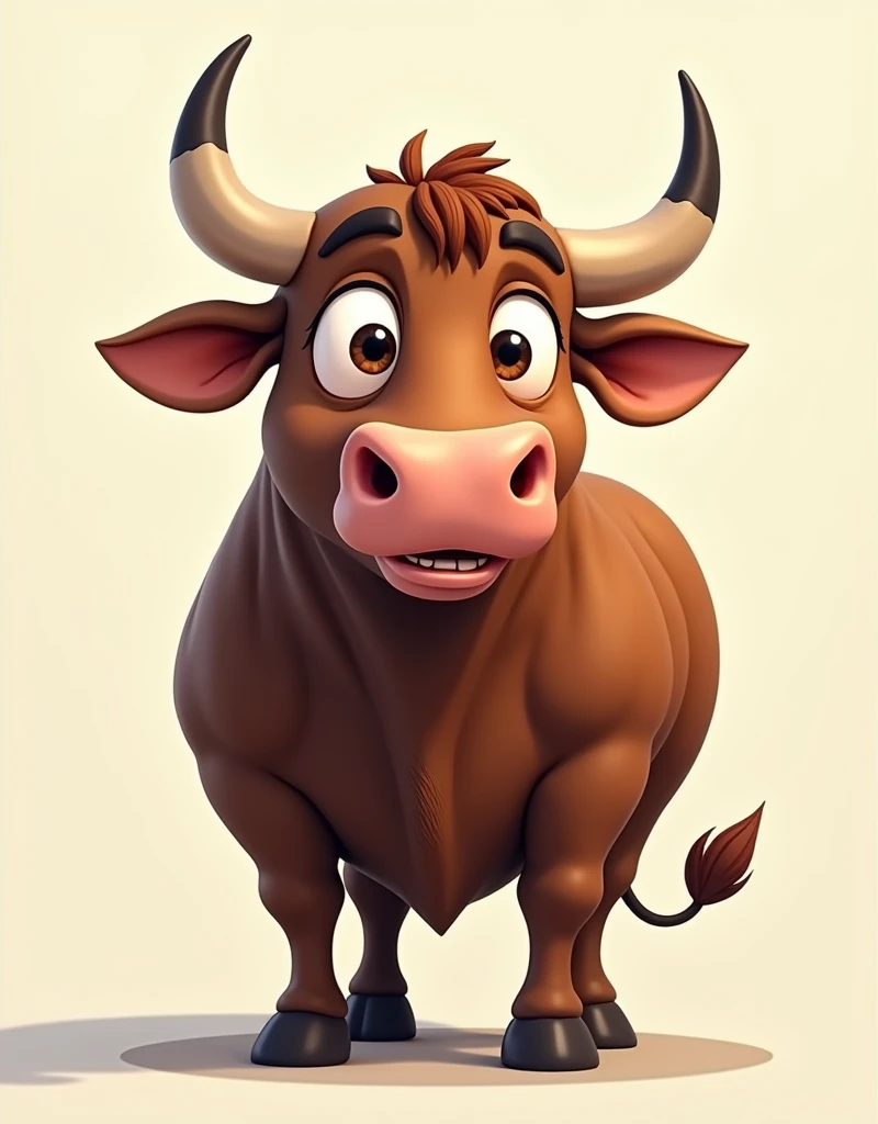 matured comic cartoon, bull flattering eyes, eye sizes unequal, dummy, funny, friendly