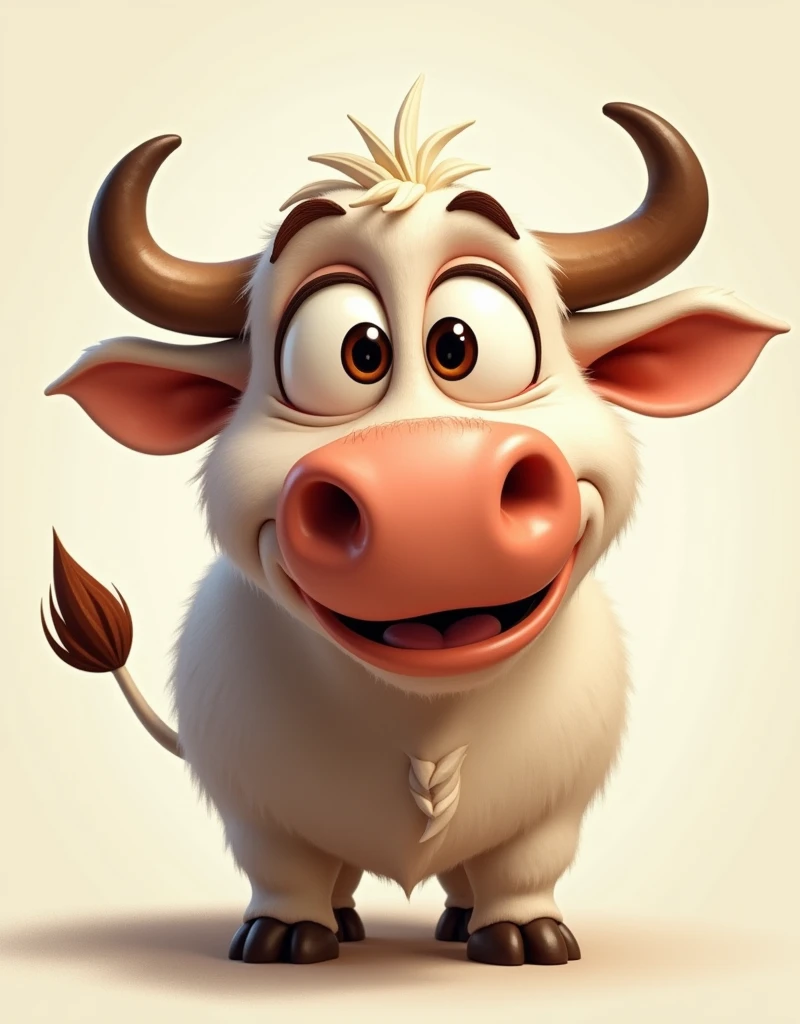 matured comic cartoon, bull flattering funny eyes, eye sizes unequal, dummy, friendly