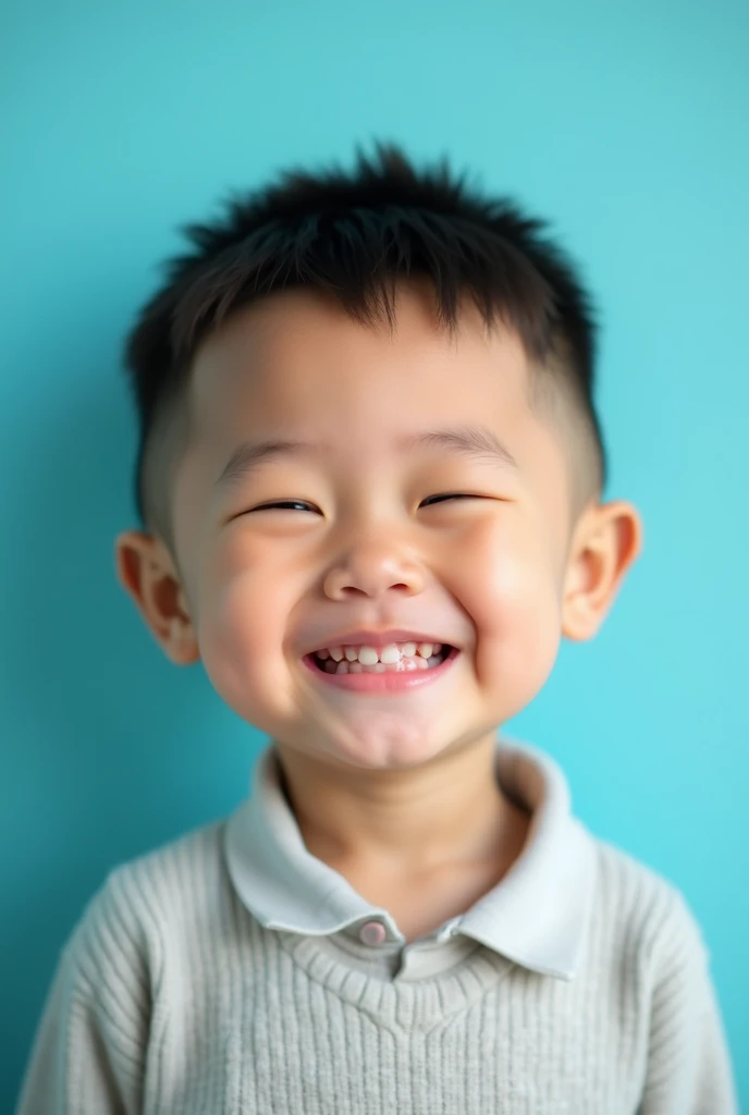 CREATE AN IMAGE OF A FAT  BOY, FOR THE YEARBOOK PHOTOGRAPHY, AQUAMARINE BLUE BACKGROUND
