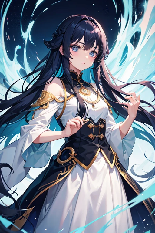 cute　Long hair　The eyes are blue and beautiful　Visually appealing　High resolution　Elegance Anime Style　Anxious look　JK
