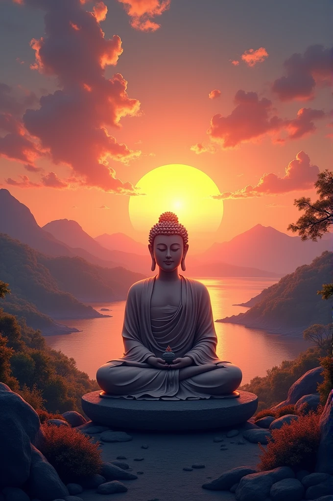 Buddha sitting sun rise