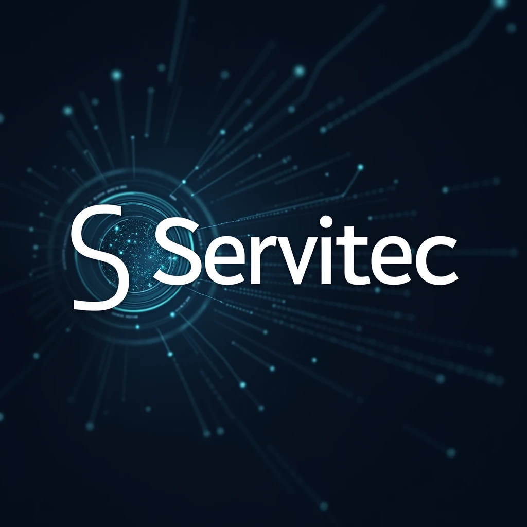 Logo for ServiTec using the S and T and the silhouette of a stereoscope in the background, that the image is FHD That the word ServiTec is read in full and clear