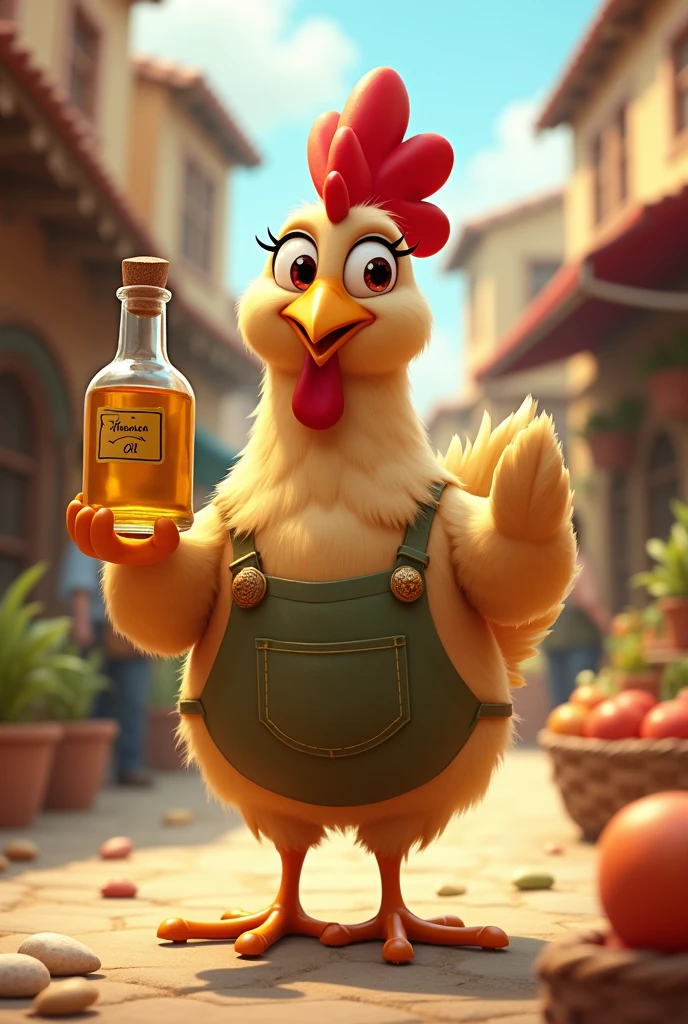 animated hen selling oil