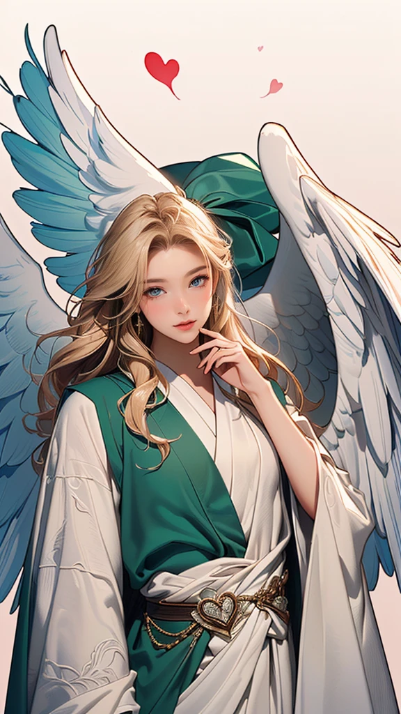((masterpiece, Highest quality, High resolution)), ((Highly detailed CG integrated 8K wallpaper)), Cupid with a bow, Arrow with heart-shaped tip, Target your audience, whole body, A thin, flowing robe that wraps around the body, Angel Wings, Angel Ring, A scene from Greek mythology,
