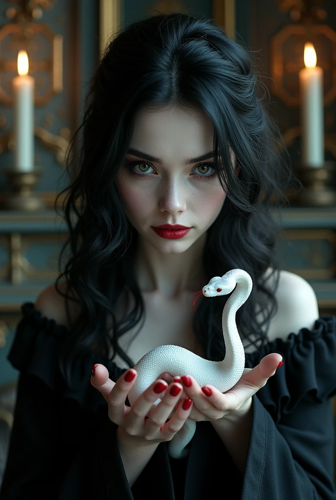 Can you create a vampire girl with holding a white snake