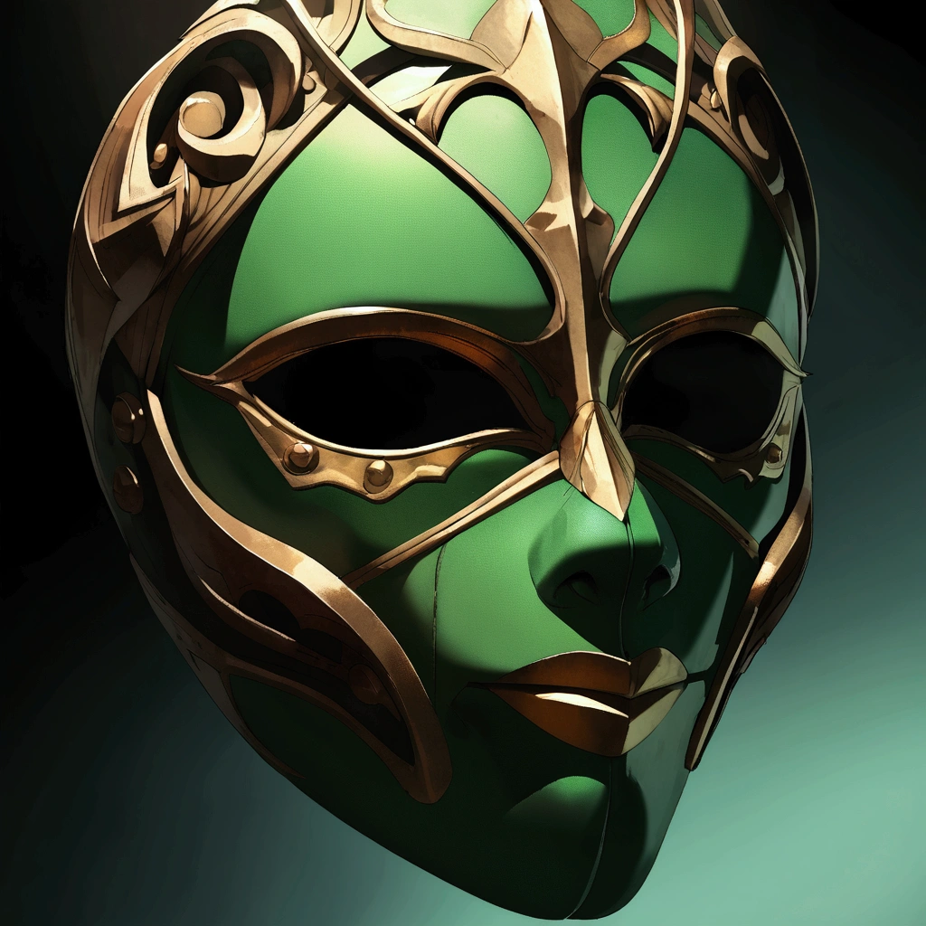 Mask, green mask, detailed mask, half mask, no background, no human,