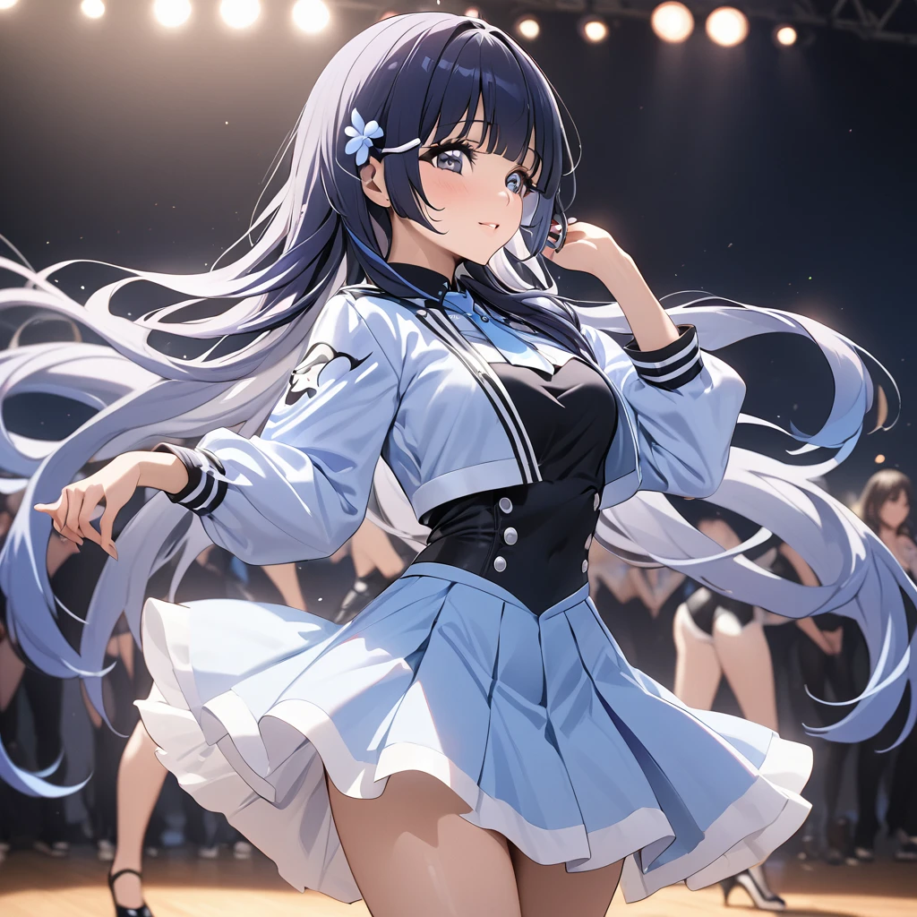 ((Highest quality)), ((masterpiece)), (detailed), (Perfect Face)、The woman is Reika Aoki with semi-long hair、The woman is wearing a K-POP costume and dancing the K-POP dance.