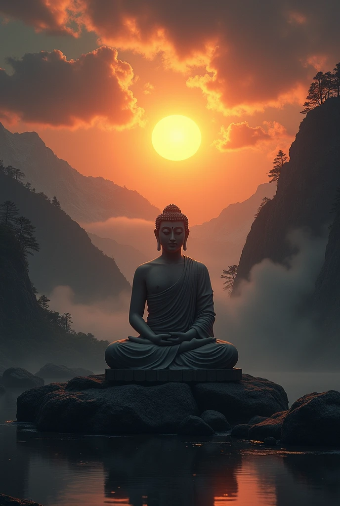 Buddha sitting sun rise dark best