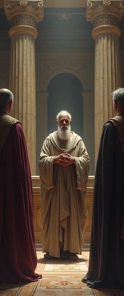 ancient trial of authorities judging a philosopher in an ancient court