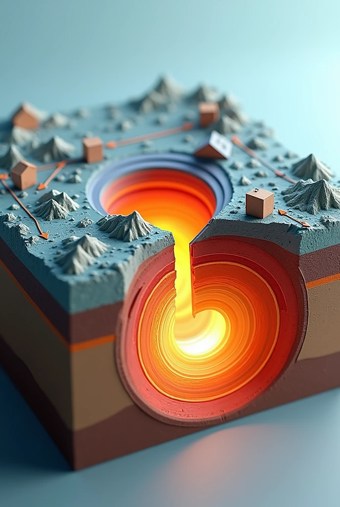 Generate me a 3d box image of the science of earthquakes showing how divergent, convergent and transform
