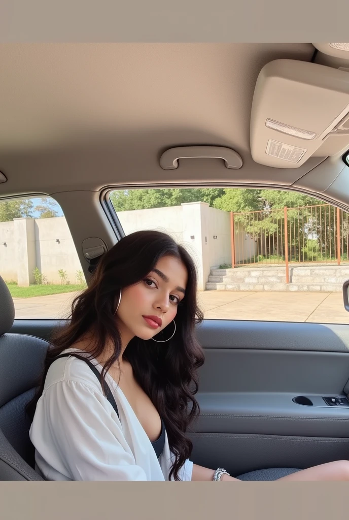 20 years old cute indian girl , long hair , mesomorph body , 25% fat , black top , sexy and hot , big boobs , deep cleavage