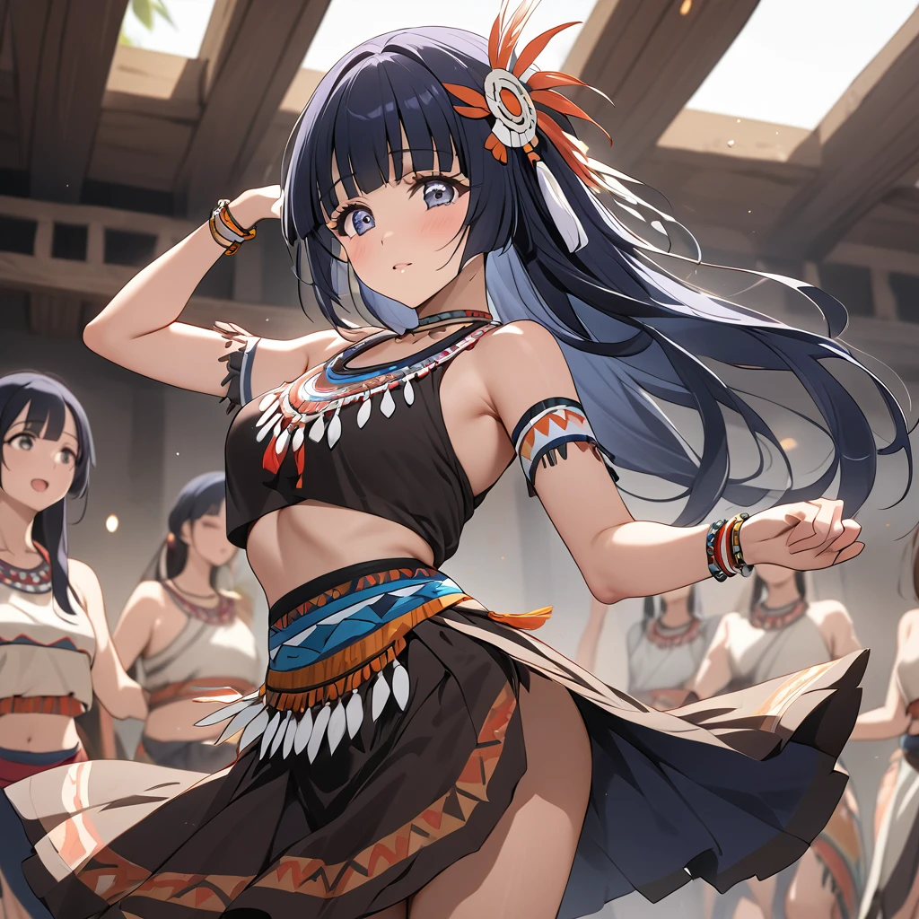 ((Highest quality)), ((masterpiece)), (detailed), (Perfect Face)、The woman is Reika Aoki with semi-long hair、The woman is wearing a primitive tribal dance costume and is dancing a tribal dance.