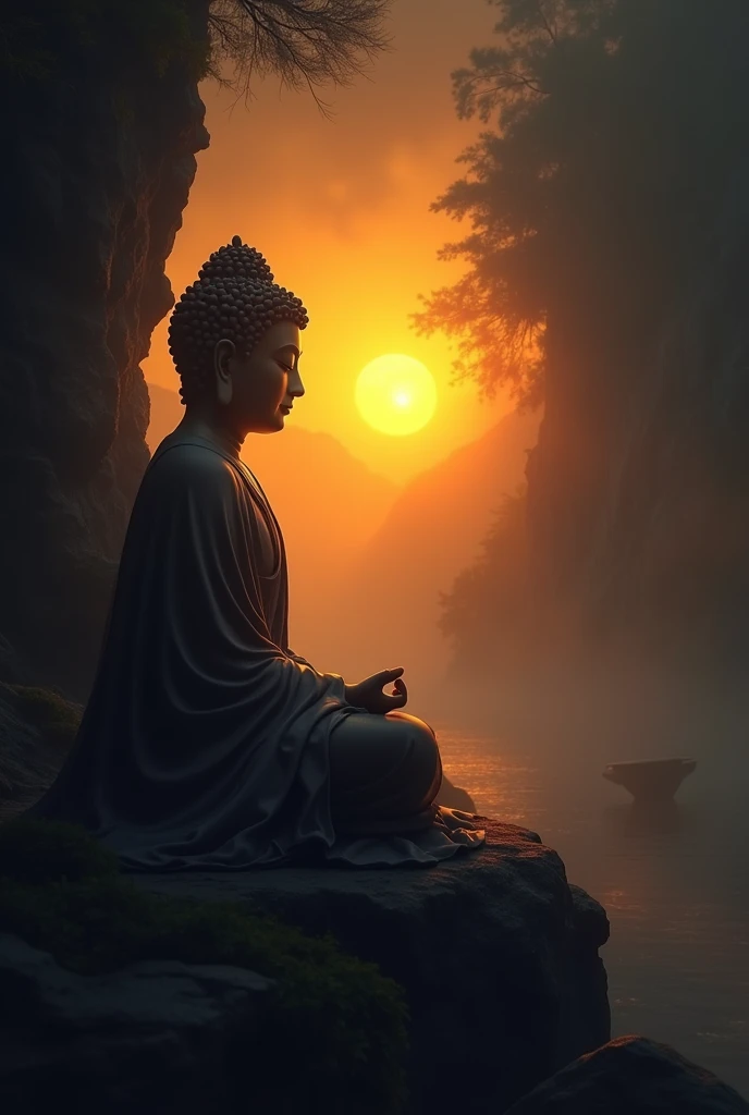 Buddha sitting sun rise dark best right side dark