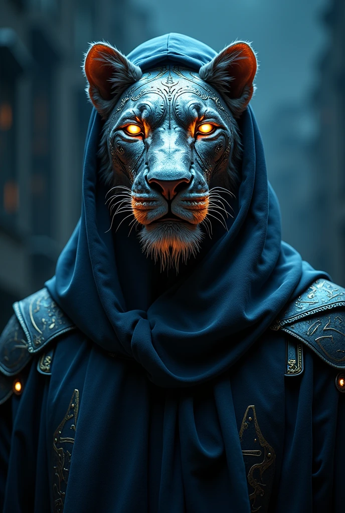 realistic, shiny, reflective, bioluminic, galactic cybernetic mask, In the form of a lion, mecha, (assassin:1.2), scarf, cloak, sh4g0d, GlowingRunes_red, fullbody, cinemnatic, dark background, backlight, high contrast,