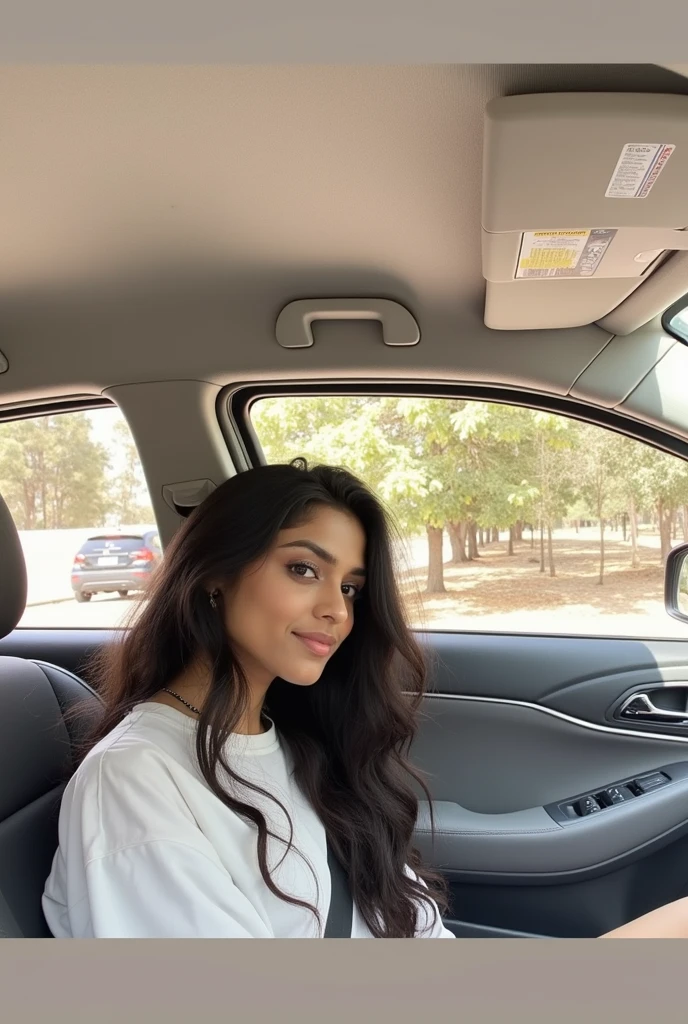 20 years old cute indian girl , long hair , mesomorph body , 25% fat , black top  , sexy and hot , big boobs , deep cleavage 