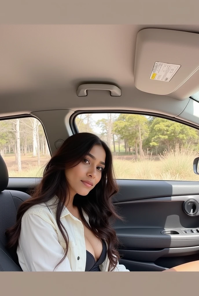 20 years old cute indian girl , long hair , mesomorph body , 25% fat , black top , sexy and hot , big boobs , deep cleavage