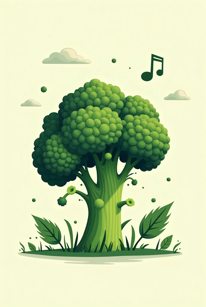 The broccoli image will be simplified into a more abstract and stylized form, such as a guitar, drum, or microphone. This will create a visually appealing and instantly recognizable image associated with the music theme.
Add whrite BROO'SCOLY 