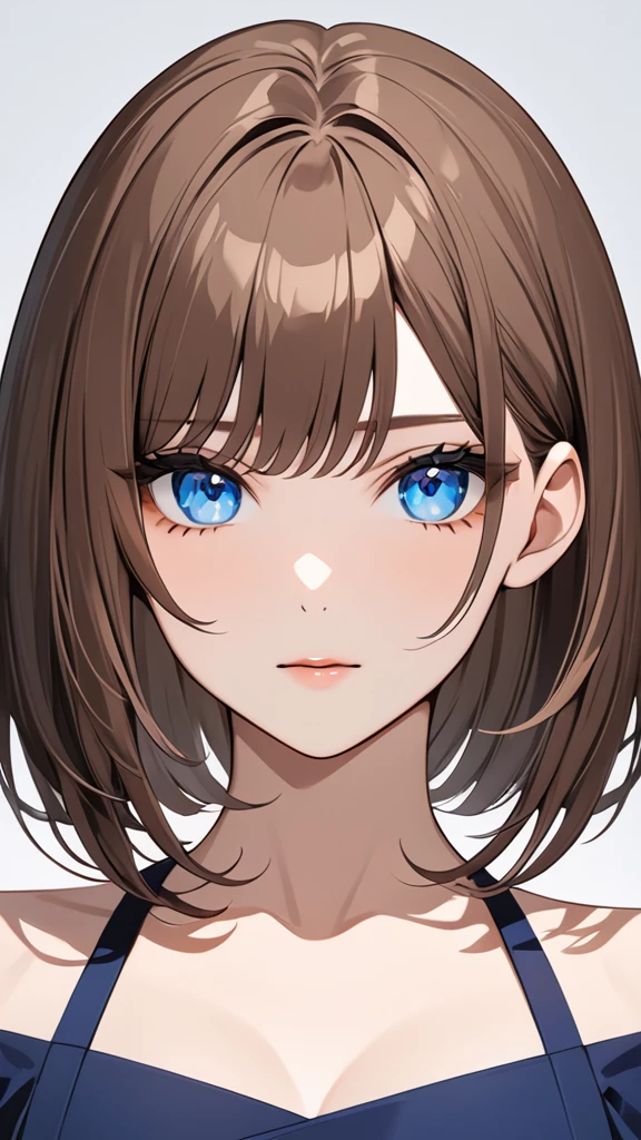 Highest quality　masterpiece　High resolution　masterpiece　Brown Bob　　Blue Eyes    Front Face   FrontHair