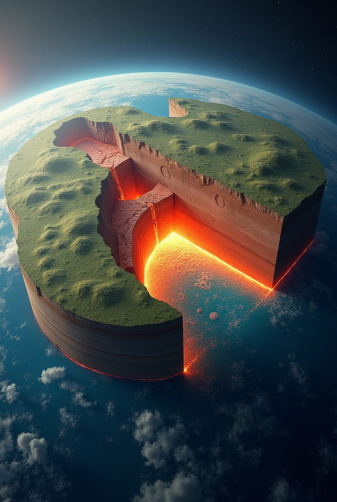Generate me an image of the science of earthquakes showing how divergent, convergent and transform work on our land