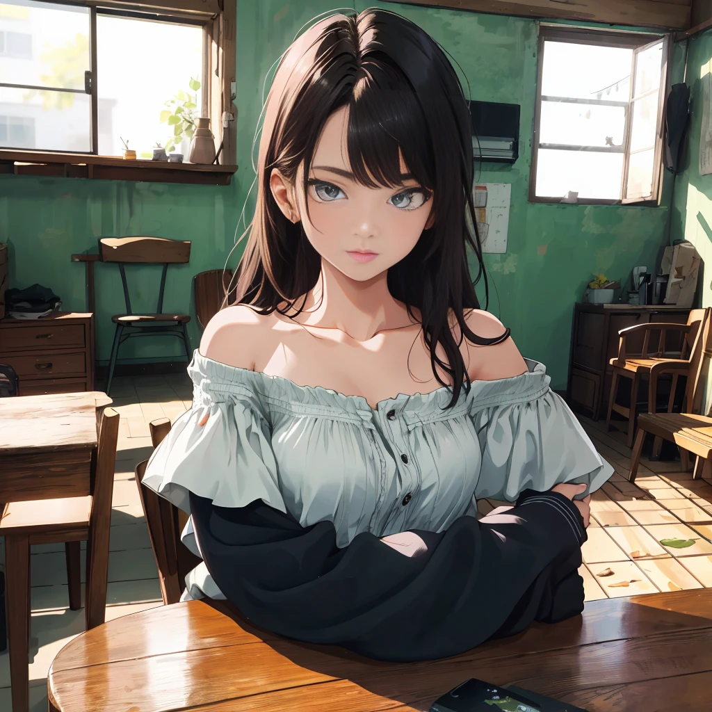 best quality, masterpiece, Ultra-high resolution, (Reality:1.4), RAW photos, 1 Girl, Off-shoulder