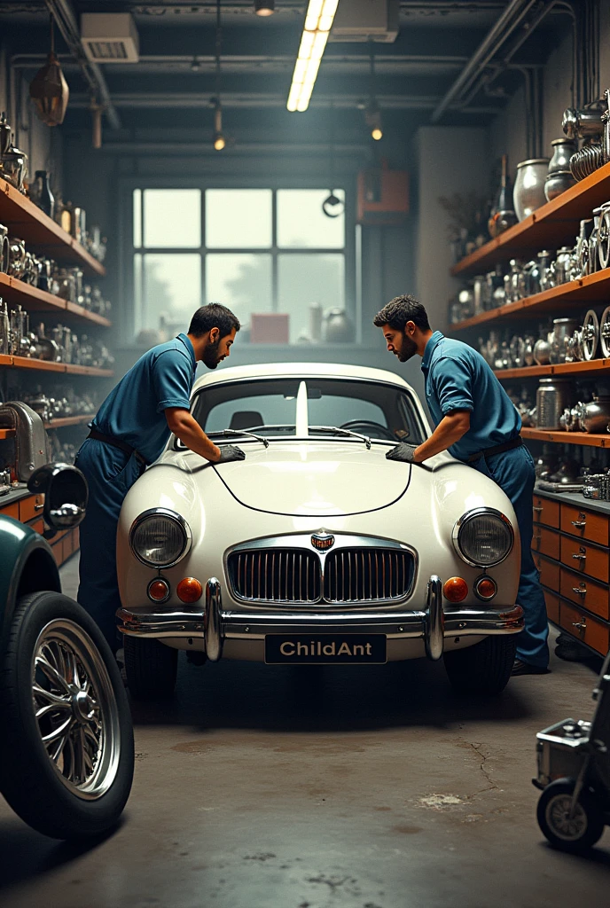 Design a very unique realistic poster of my car spare part shop that is opening soon called kush auto spares. On the poster i want to see a car spare parts and a car being fixed